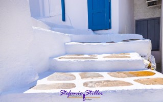 White stairs and painted ground