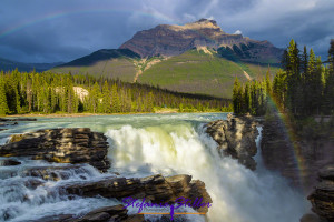 Athabasca Falls framed by Rainbow